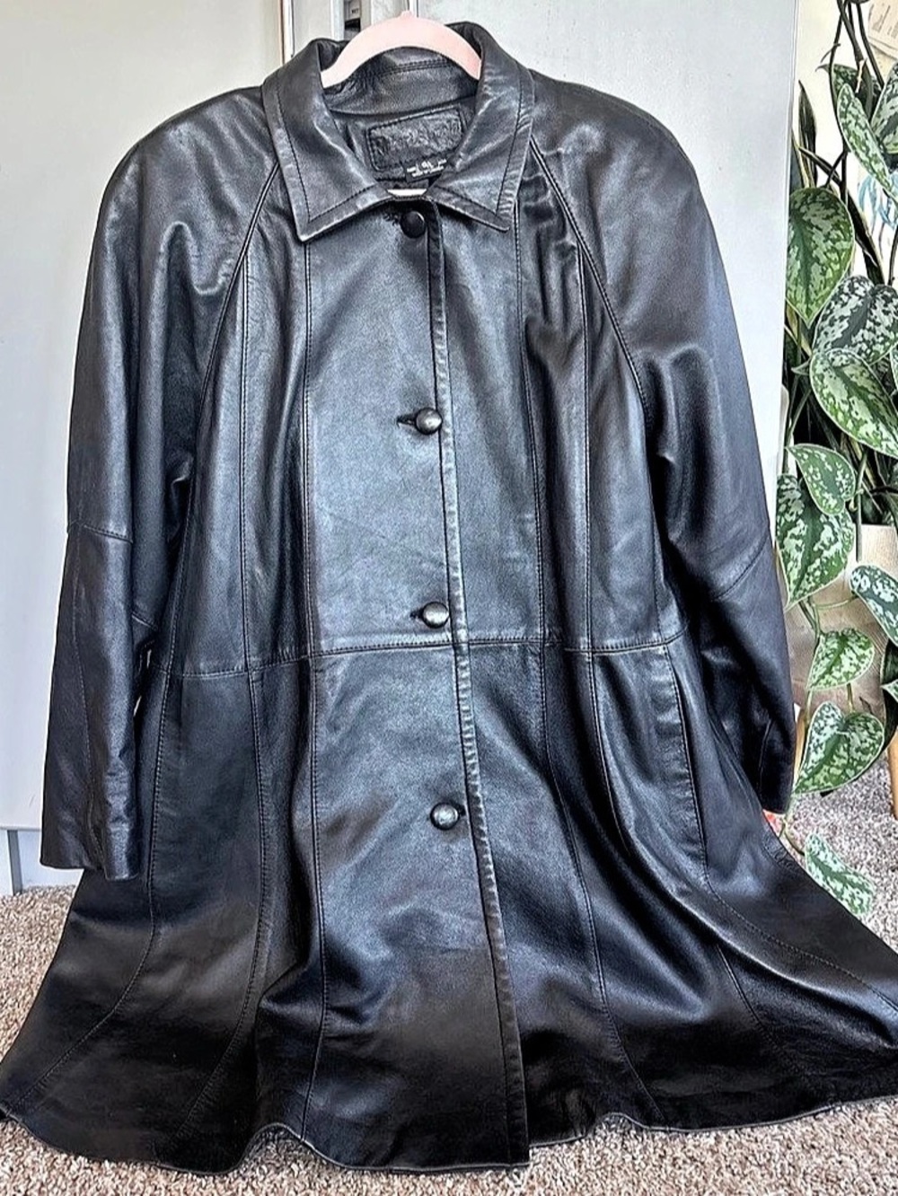 Vintage  Black Leather Long Coat Size G/L